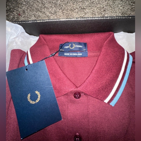 Fred Perry Twin Tipped Polo Shirt Maroon/White/Ice MADE IN ENGLAND - Picture 12 of 13